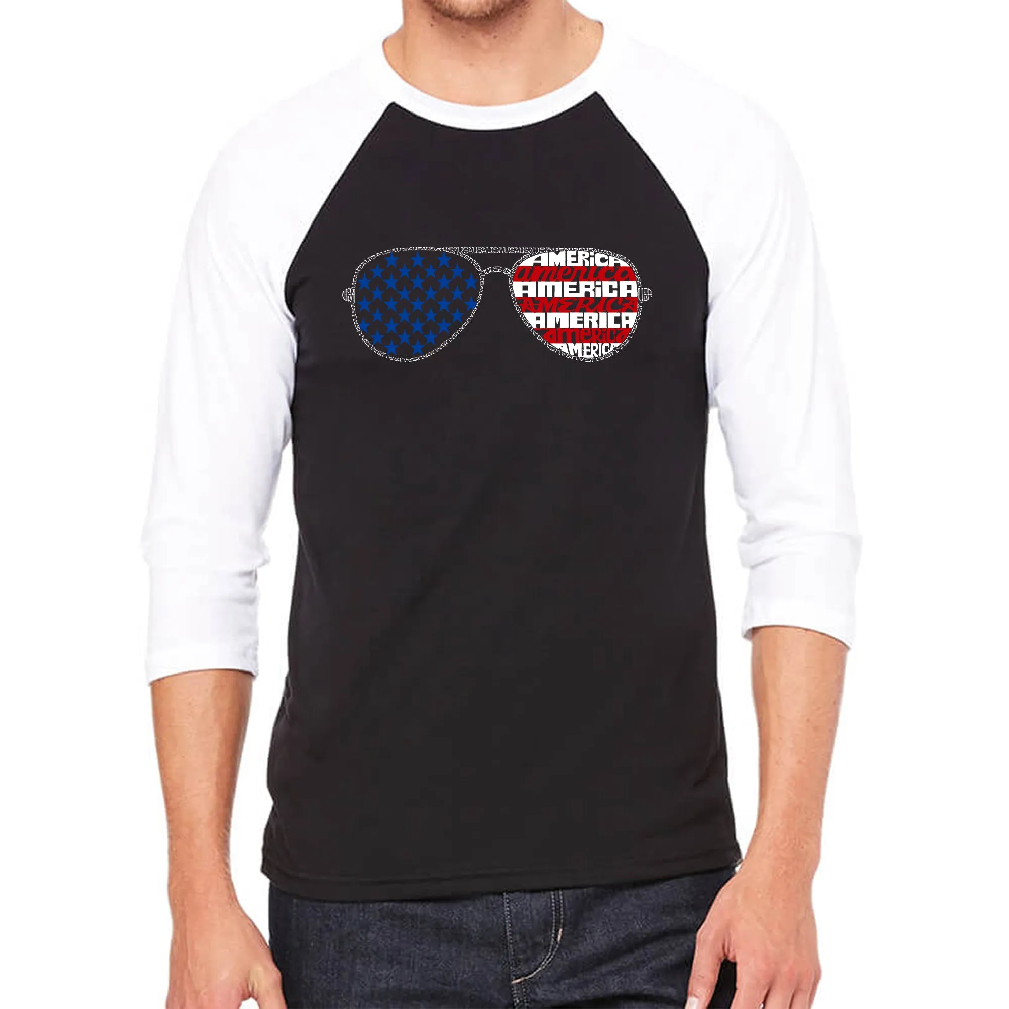 Americana Sunglasses - Men's Raglan Baseball Word Art T-Shirt sold by LA Pop Art product image thumbnail 5