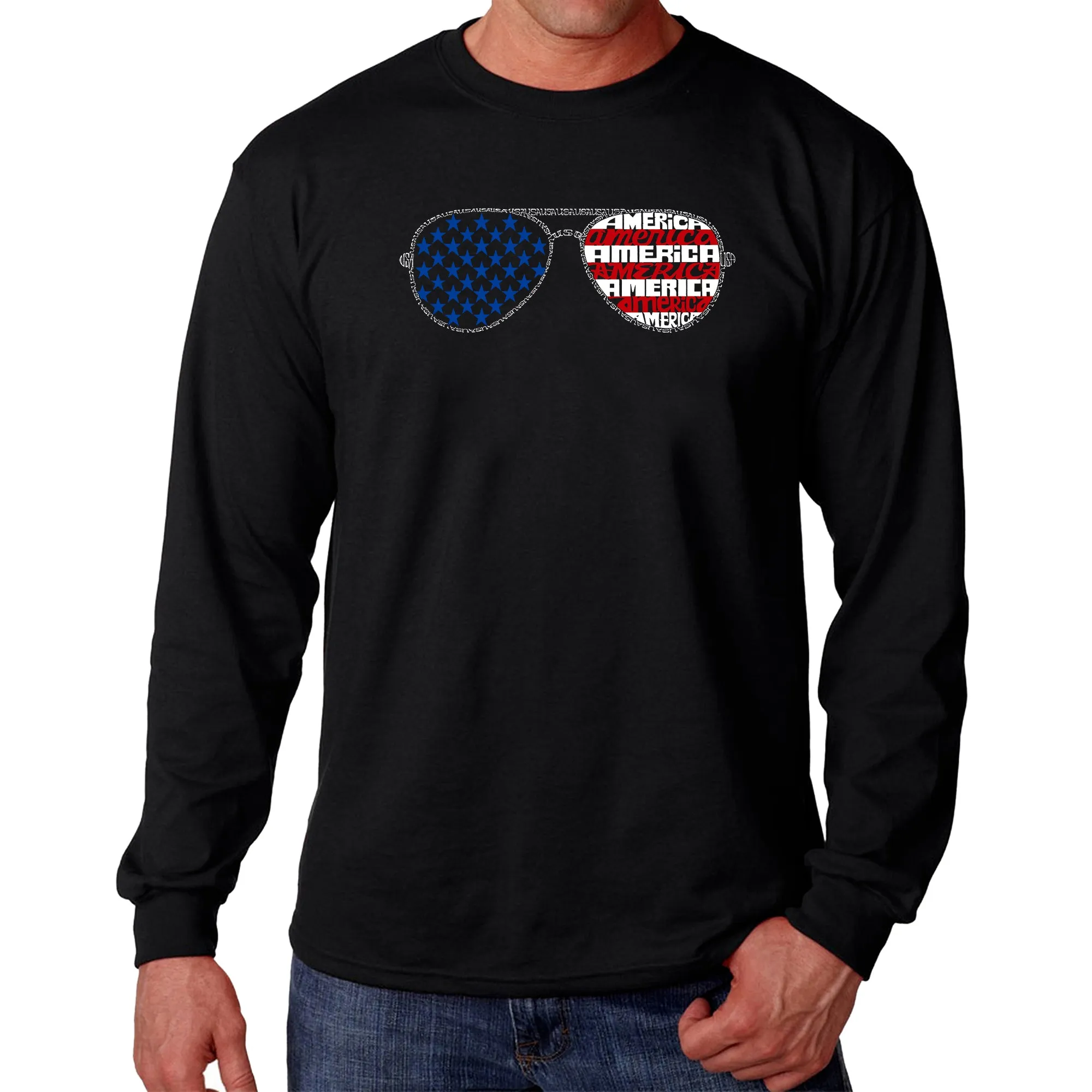 Americana Sunglasses - Men's Word Art Long Sleeve T-Shirt sold by LA Pop Art
