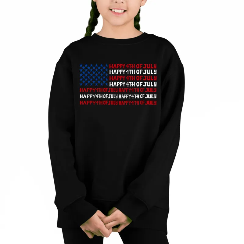 4th of July Flag - Girl's Word Art Crewneck Sweatshirt sold by LA Pop Art