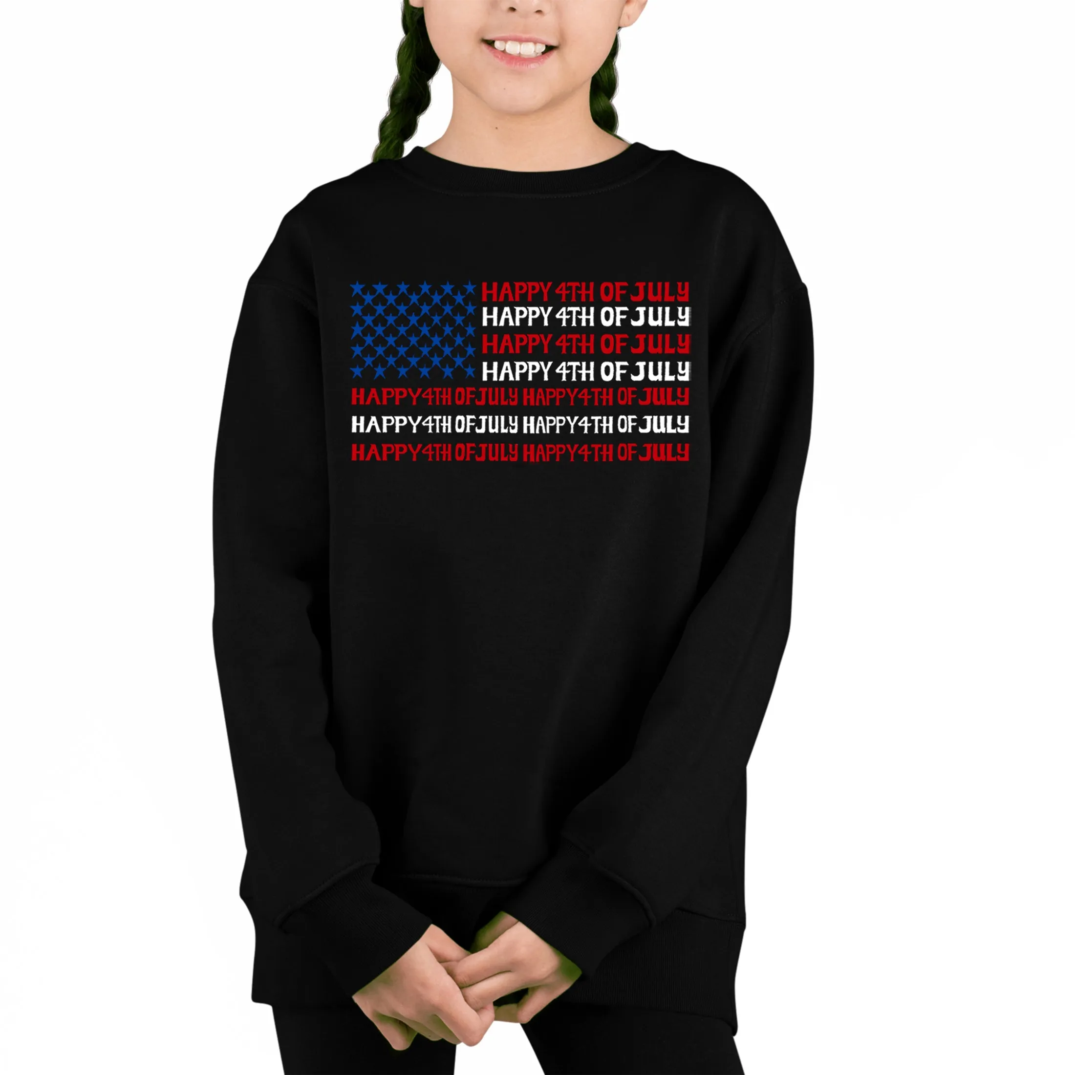 4th of July Flag - Girl's Word Art Crewneck Sweatshirt sold by LA Pop Art