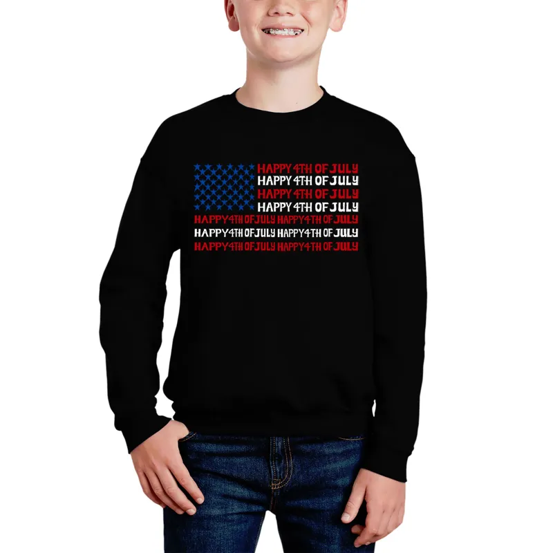 4th of July Flag - Boy's Word Art Crewneck Sweatshirt sold by LA Pop Art