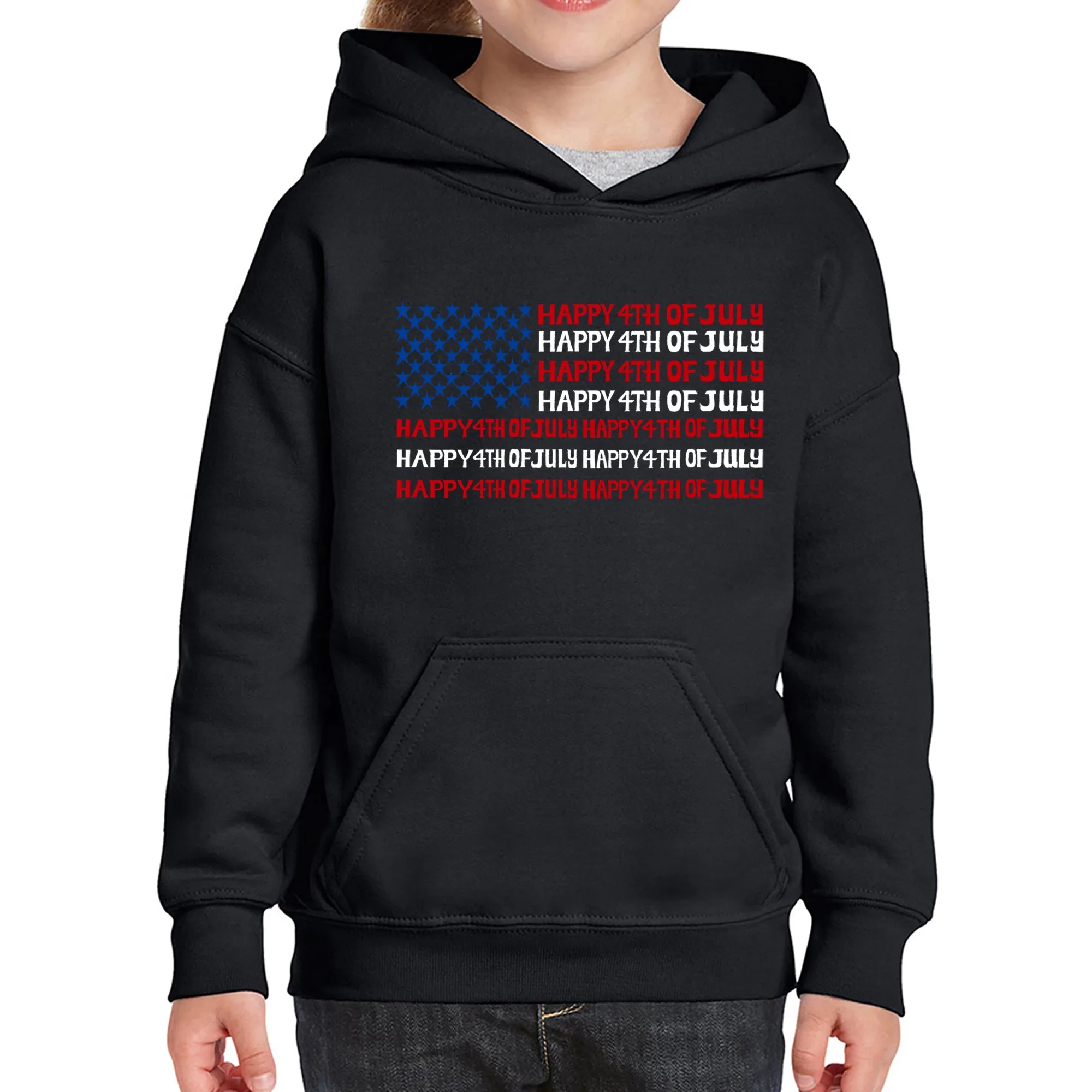 4th of July Flag - Girl's Word Art Hooded Sweatshirt sold by LA Pop Art