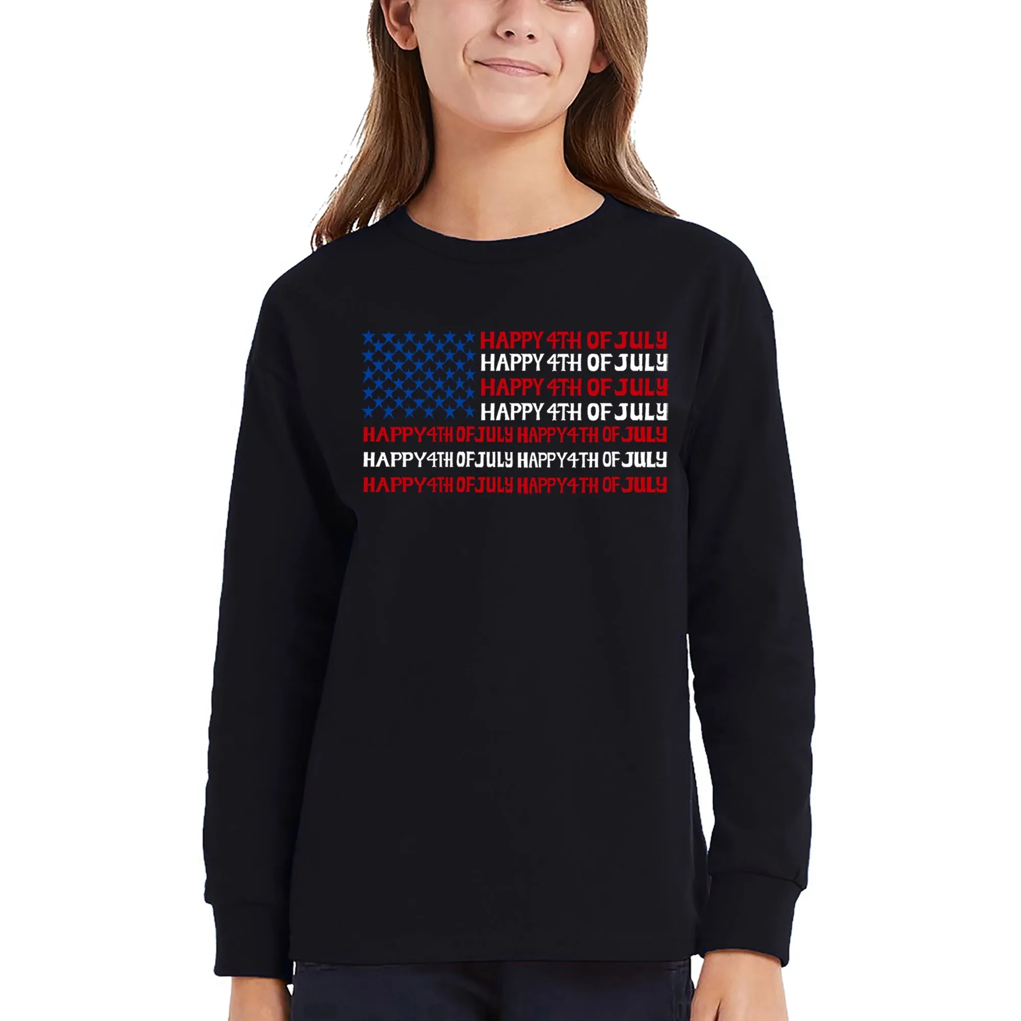 4th of July Flag - Girl's Word Art Long Sleeve T-Shirt sold by LA Pop Art