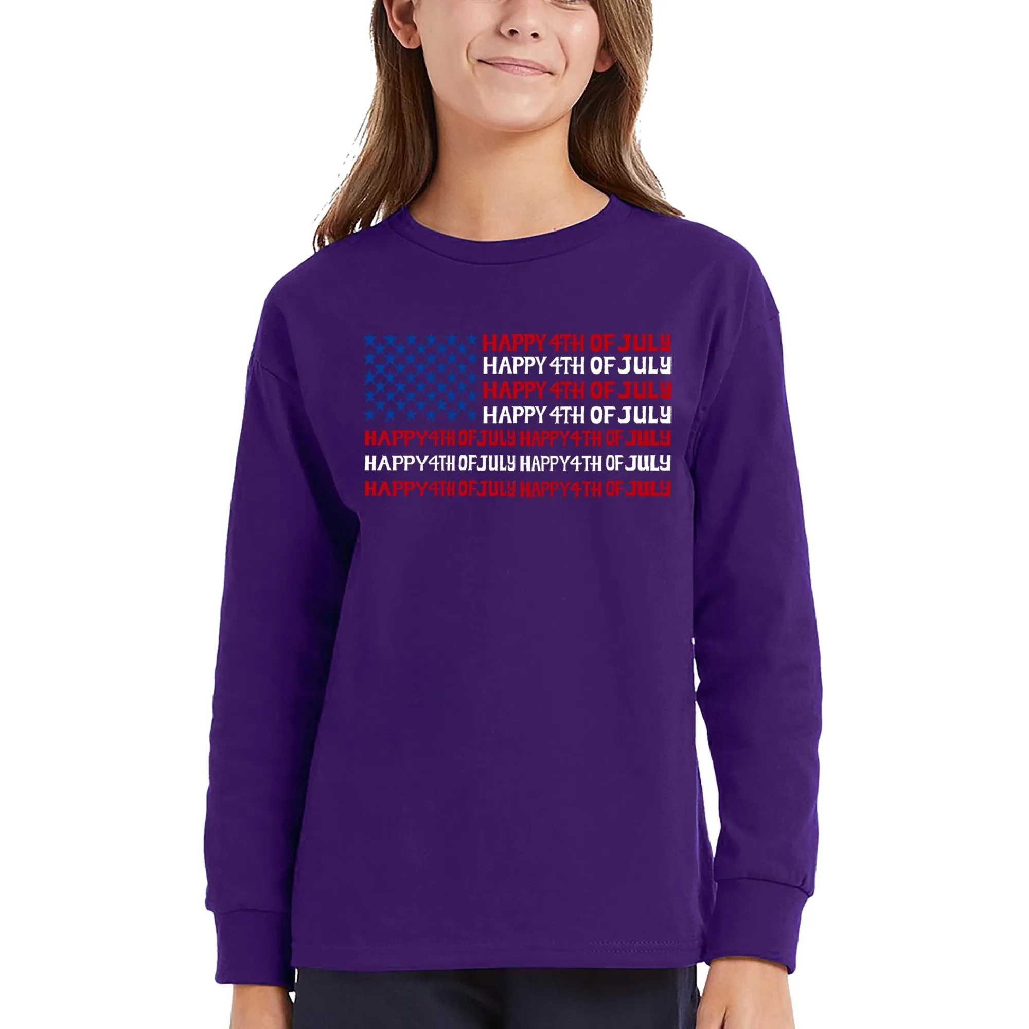 4th of July Flag - Girl's Word Art Long Sleeve T-Shirt sold by LA Pop Art product image thumbnail 5