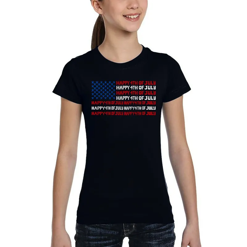 4th of July Flag - Girl's Word Art T-Shirt sold by LA Pop Art