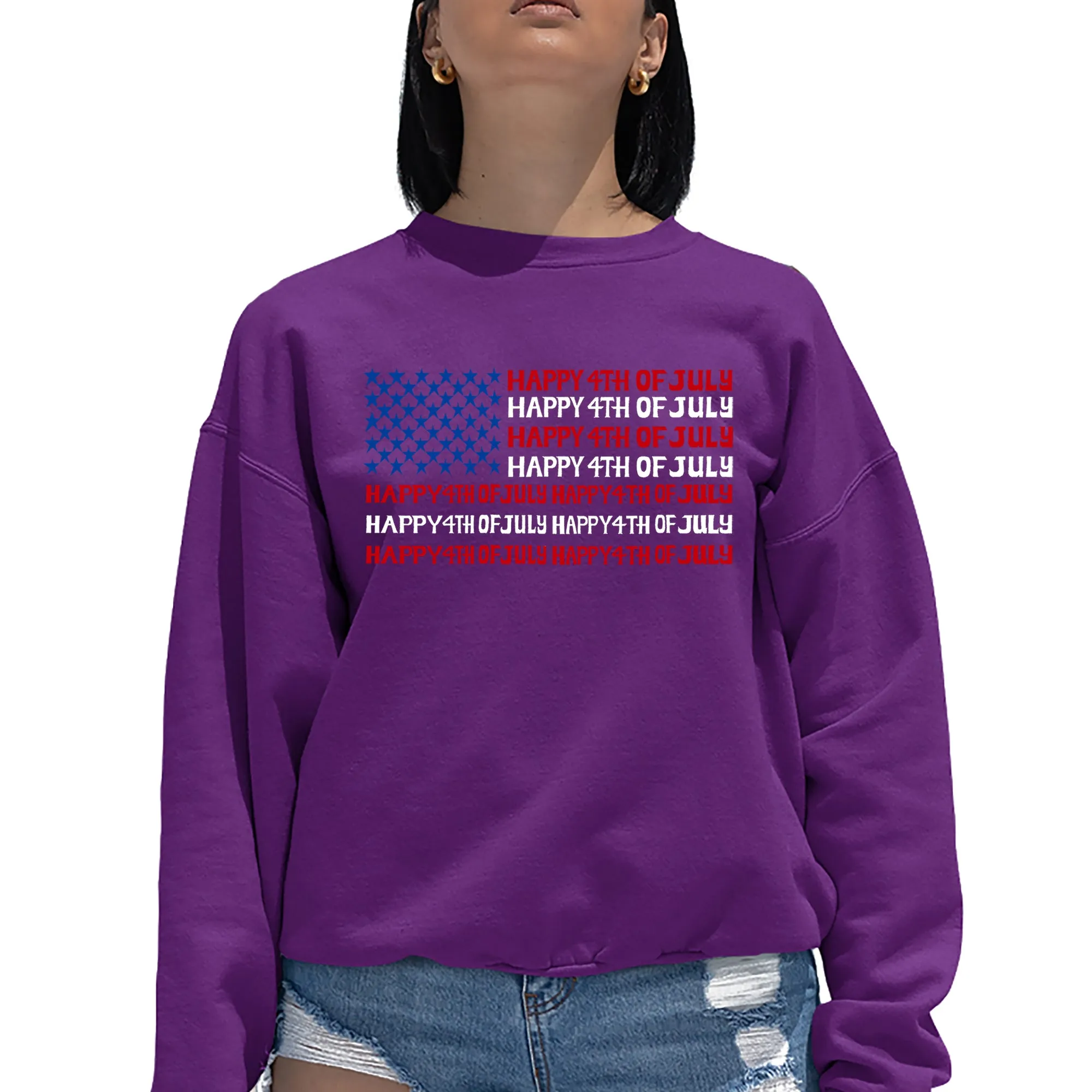 4th of July Flag - Women's Word Art Crewneck Sweatshirt sold by LA Pop Art product image thumbnail 5