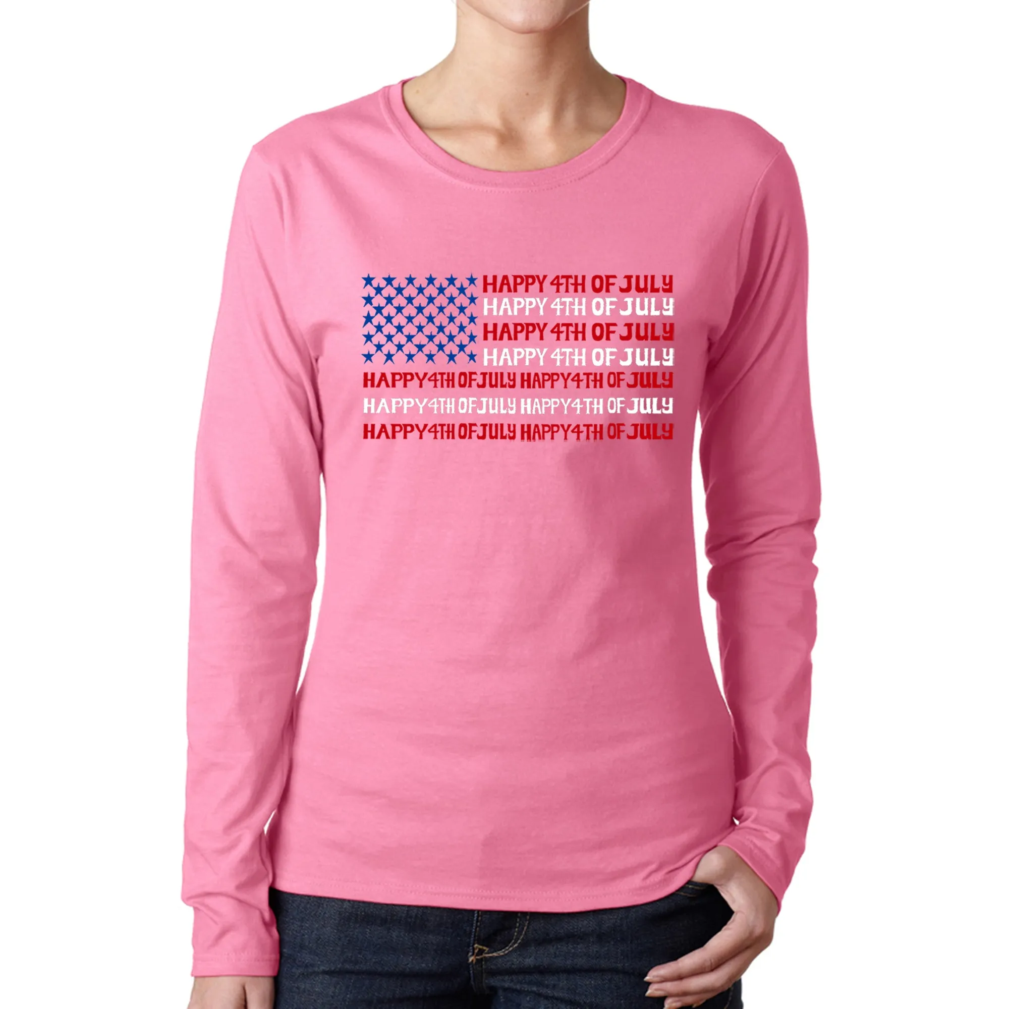 4th of July Flag - Women's Word Art Long Sleeve T-Shirt sold by LA Pop Art product image thumbnail 5