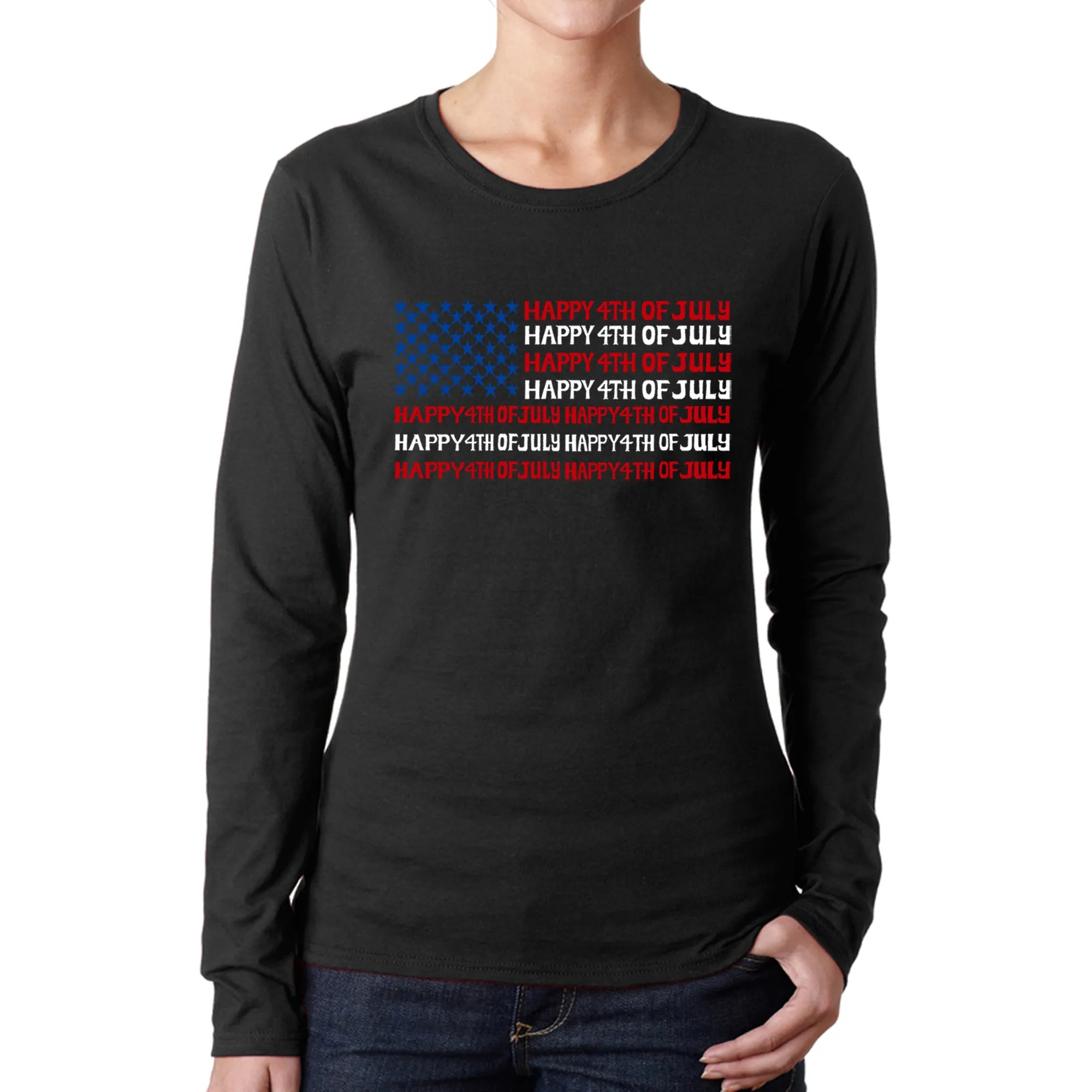 4th of July Flag - Women's Word Art Long Sleeve T-Shirt sold by LA Pop Art