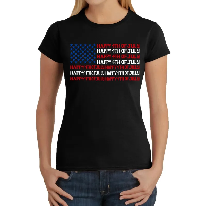 4th of July Flag - Women's Word Art T-Shirt sold by LA Pop Art