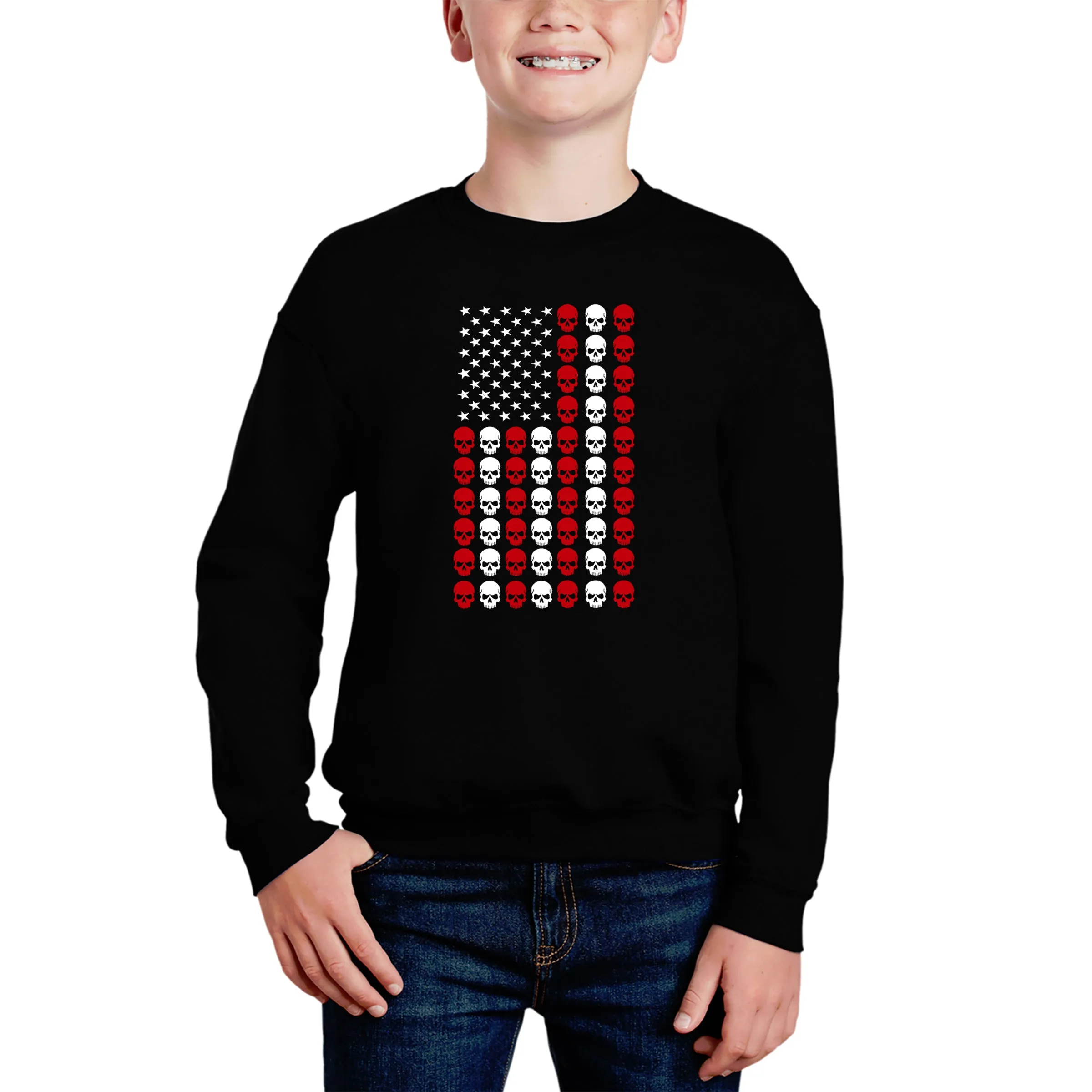 Skull Flag - Boy's Word Art Crewneck Sweatshirt sold by LA Pop Art