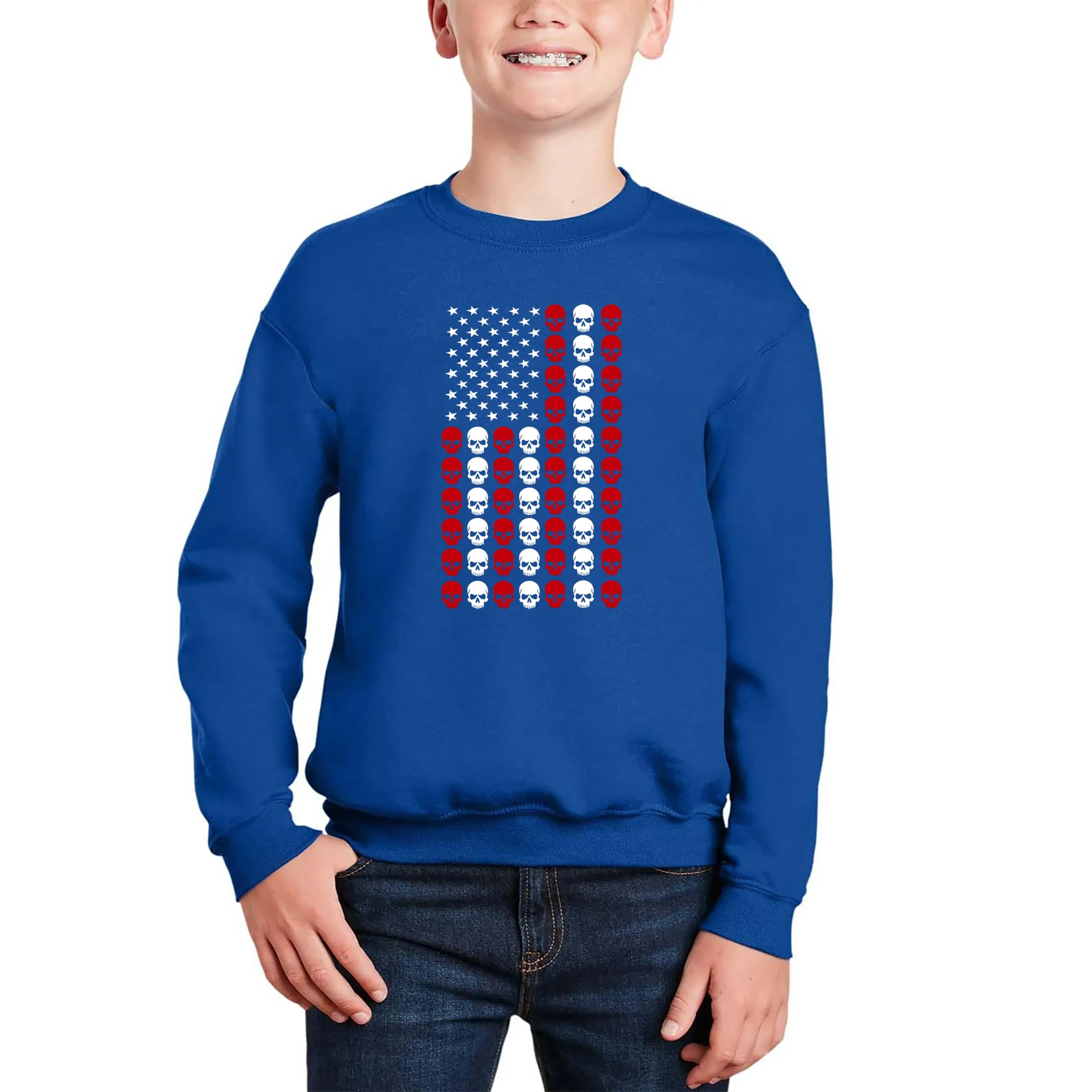 Skull Flag - Boy's Word Art Crewneck Sweatshirt sold by LA Pop Art product image thumbnail 5
