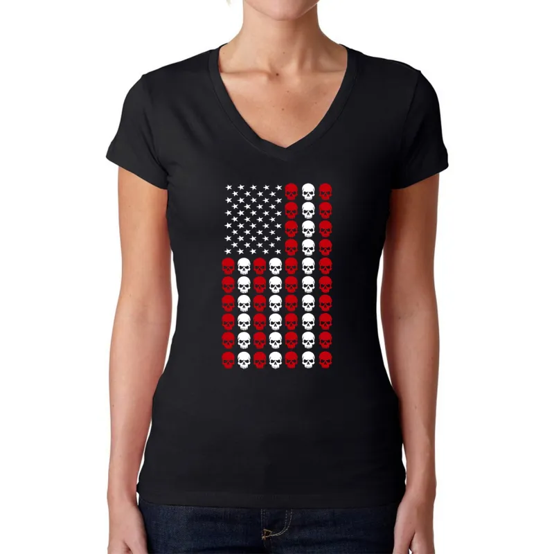 Skull Flag - Women's Word Art V-Neck T-Shirt sold by LA Pop Art