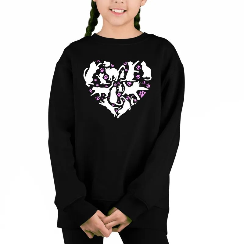 Cat Heart - Girl's Word Art Crewneck Sweatshirt sold by LA Pop Art