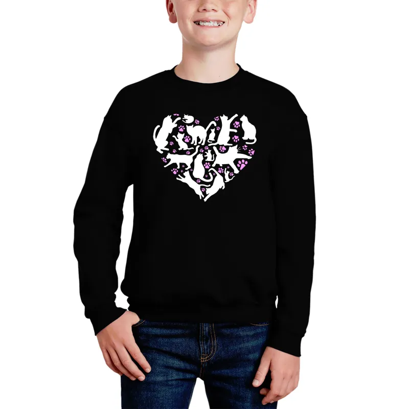 Cat Heart - Boy's Word Art Crewneck Sweatshirt sold by LA Pop Art