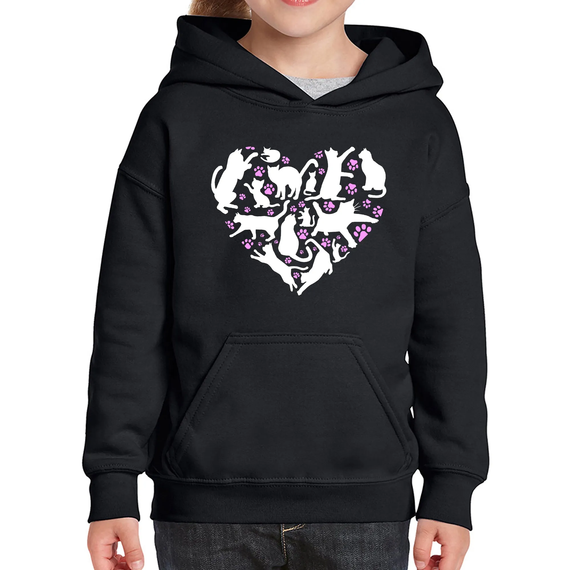 Cat Heart - Girl's Word Art Hooded Sweatshirt sold by LA Pop Art