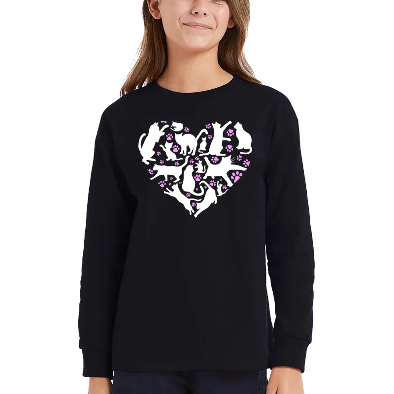 Cat Heart - Girl's Word Art Long Sleeve T-Shirt sold by LA Pop Art