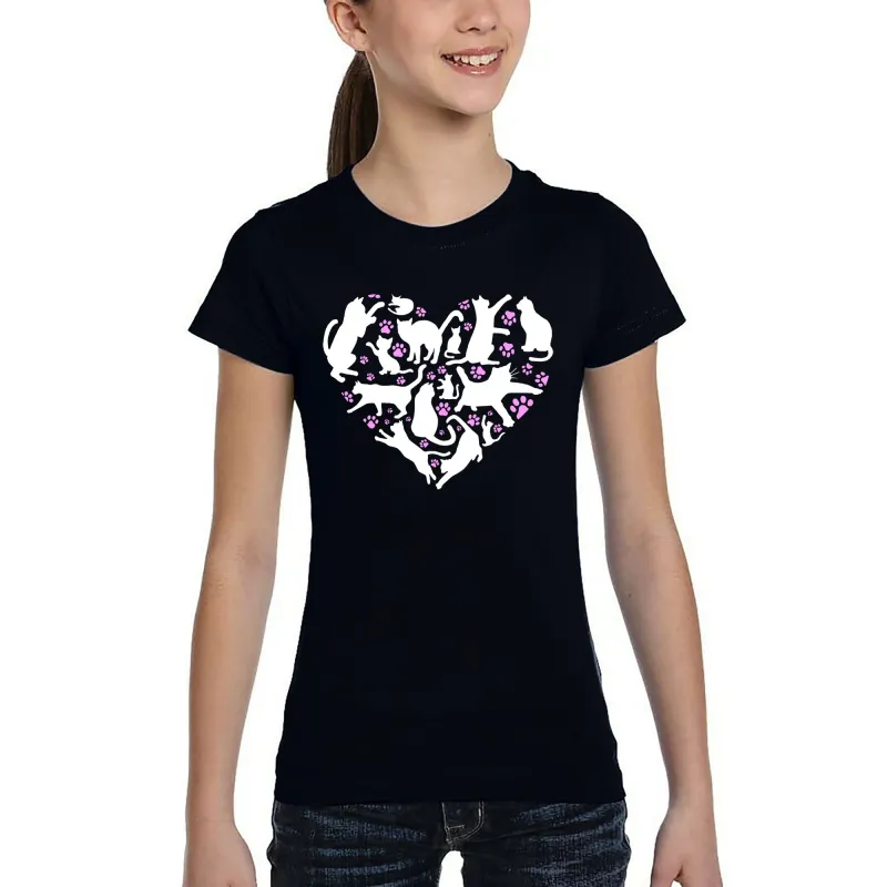 Cat Heart - Girl's Word Art T-Shirt sold by LA Pop Art