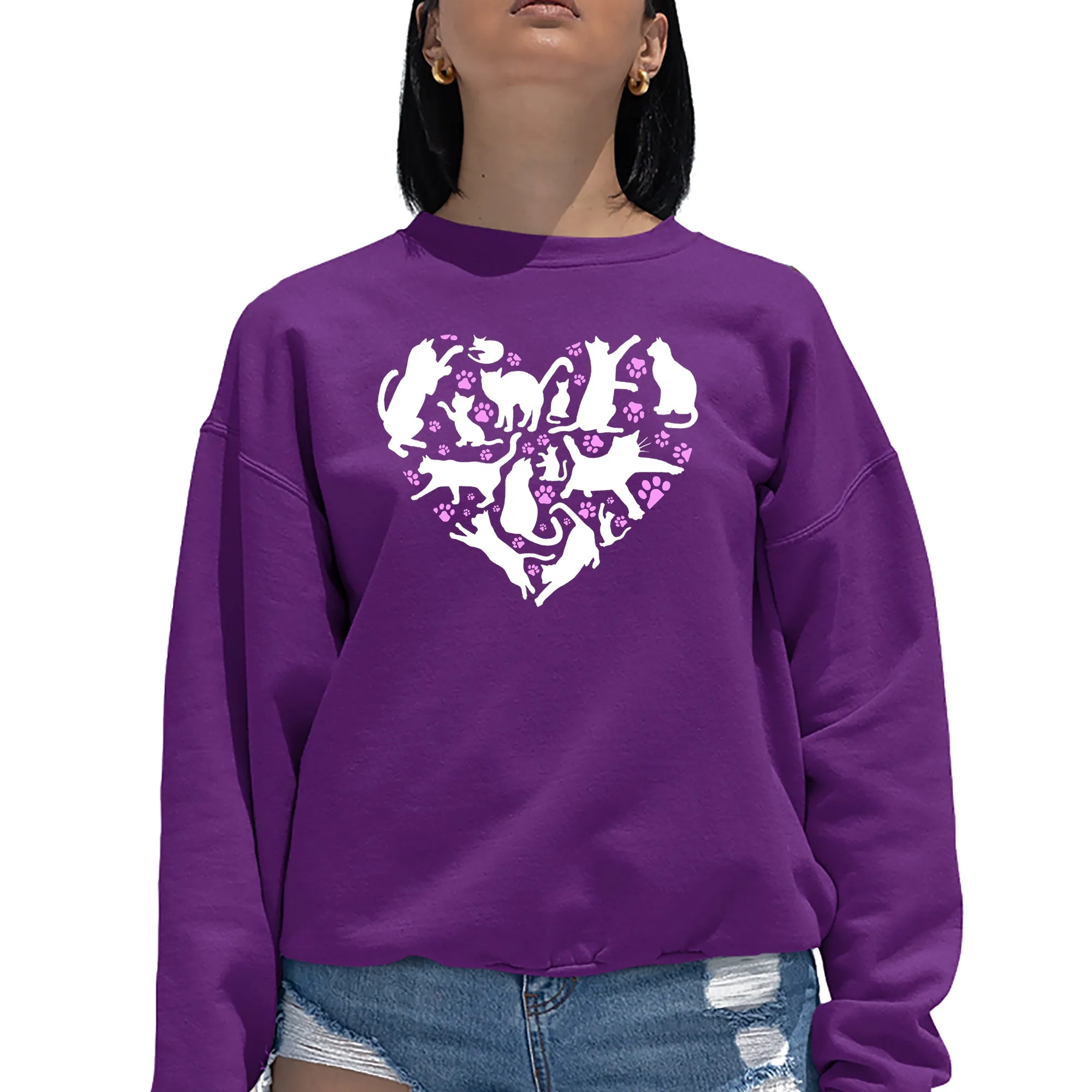 Cat Heart - Women's Word Art Crewneck Sweatshirt sold by LA Pop Art product image thumbnail 5