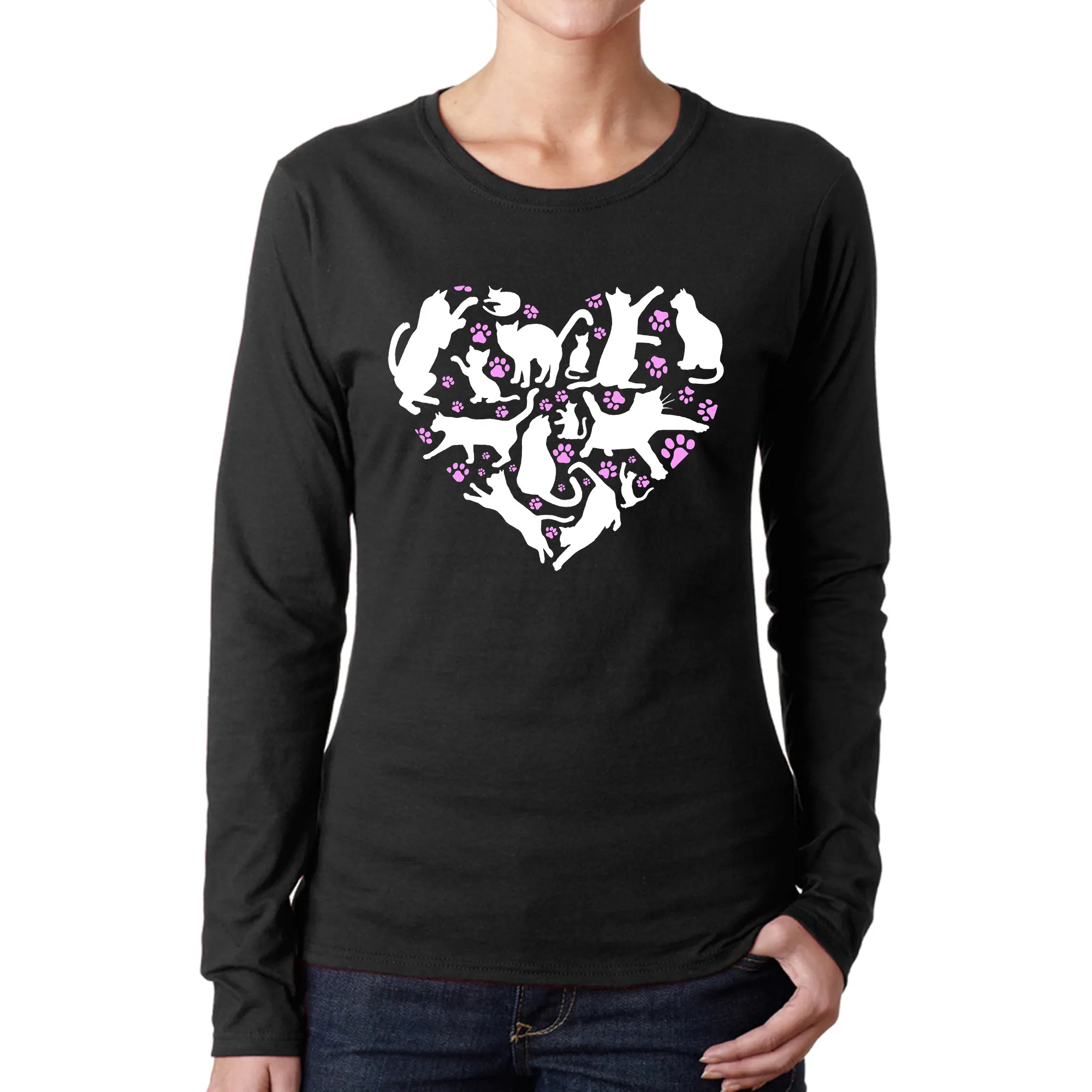 Cat Heart - Women's Word Art Long Sleeve T-Shirt sold by LA Pop Art