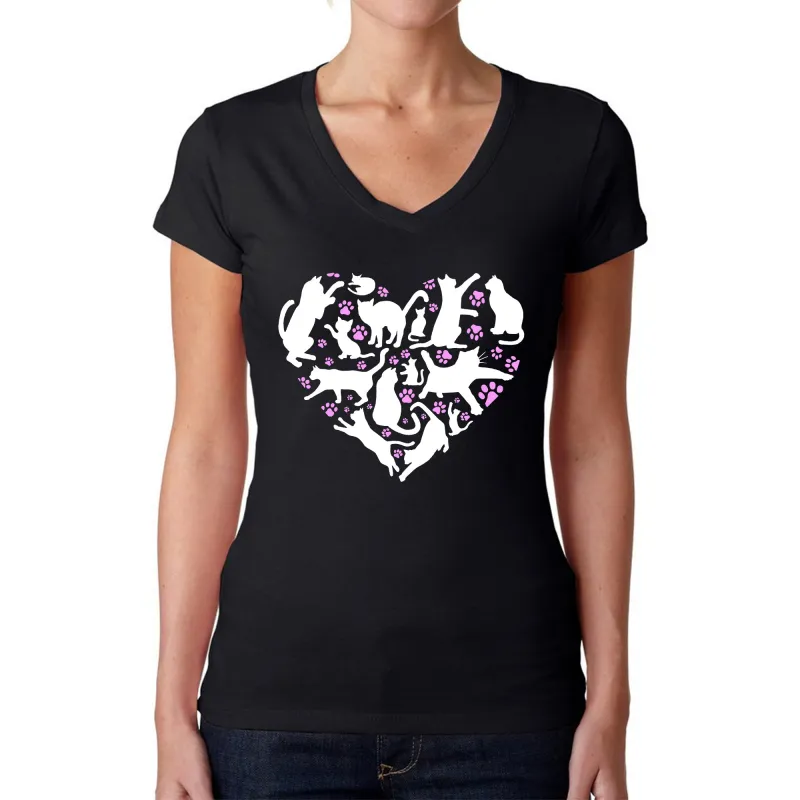Cat Heart - Women's Word Art V-Neck T-Shirt sold by LA Pop Art
