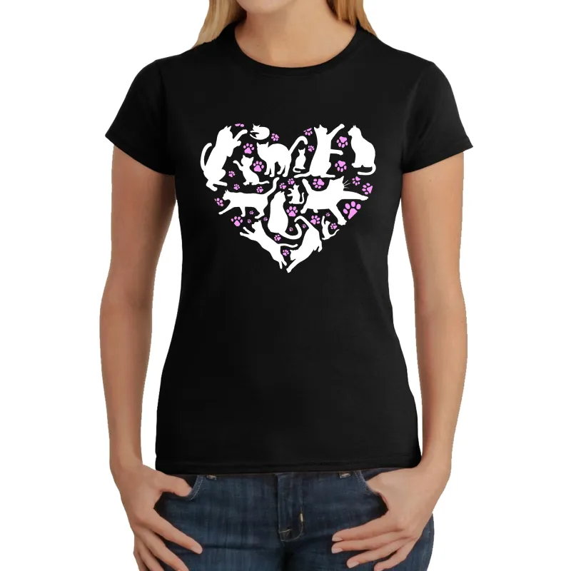 Cat Heart - Women's Word Art T-Shirt sold by LA Pop Art