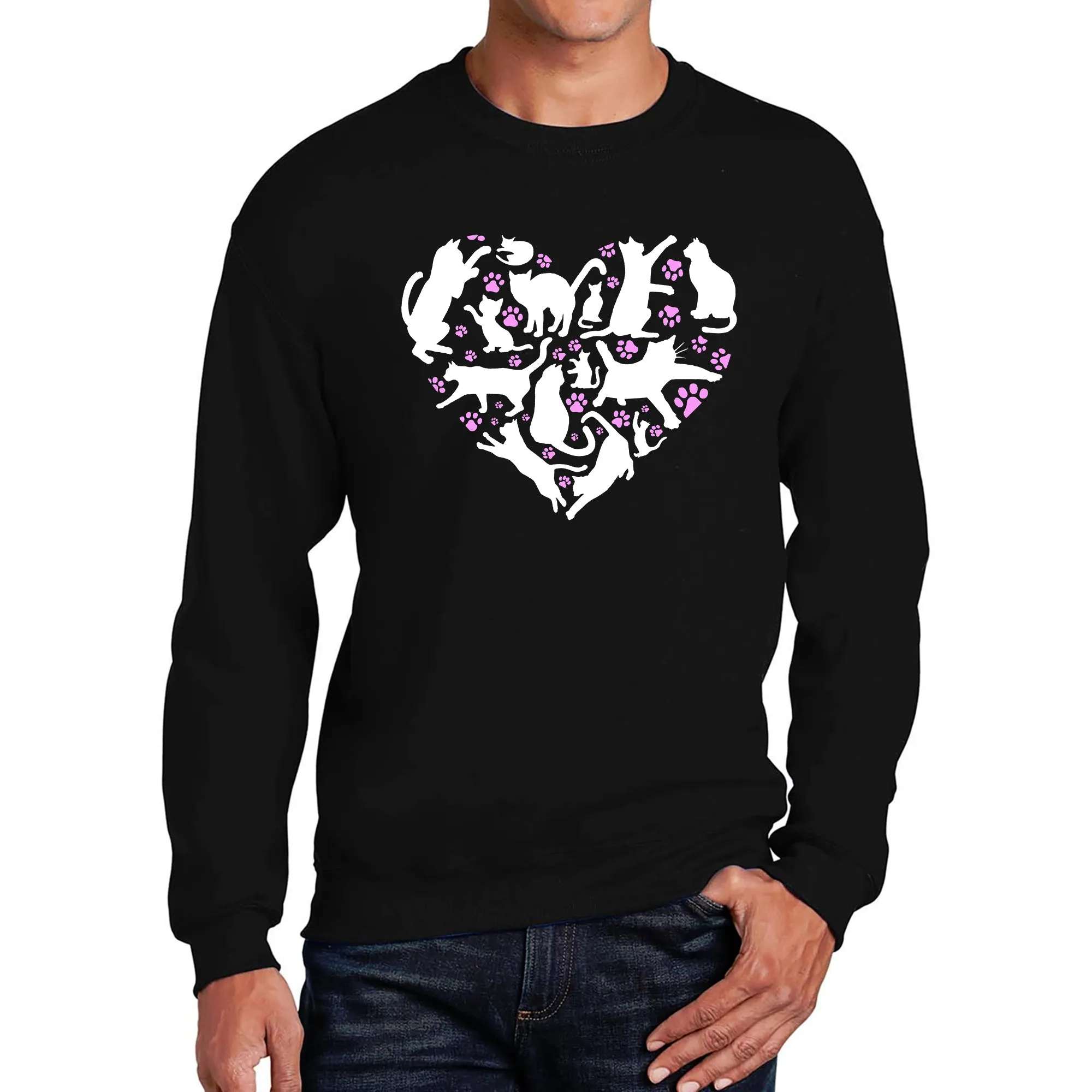 Cat Heart - Men's Word Art Crewneck Sweatshirt sold by LA Pop Art