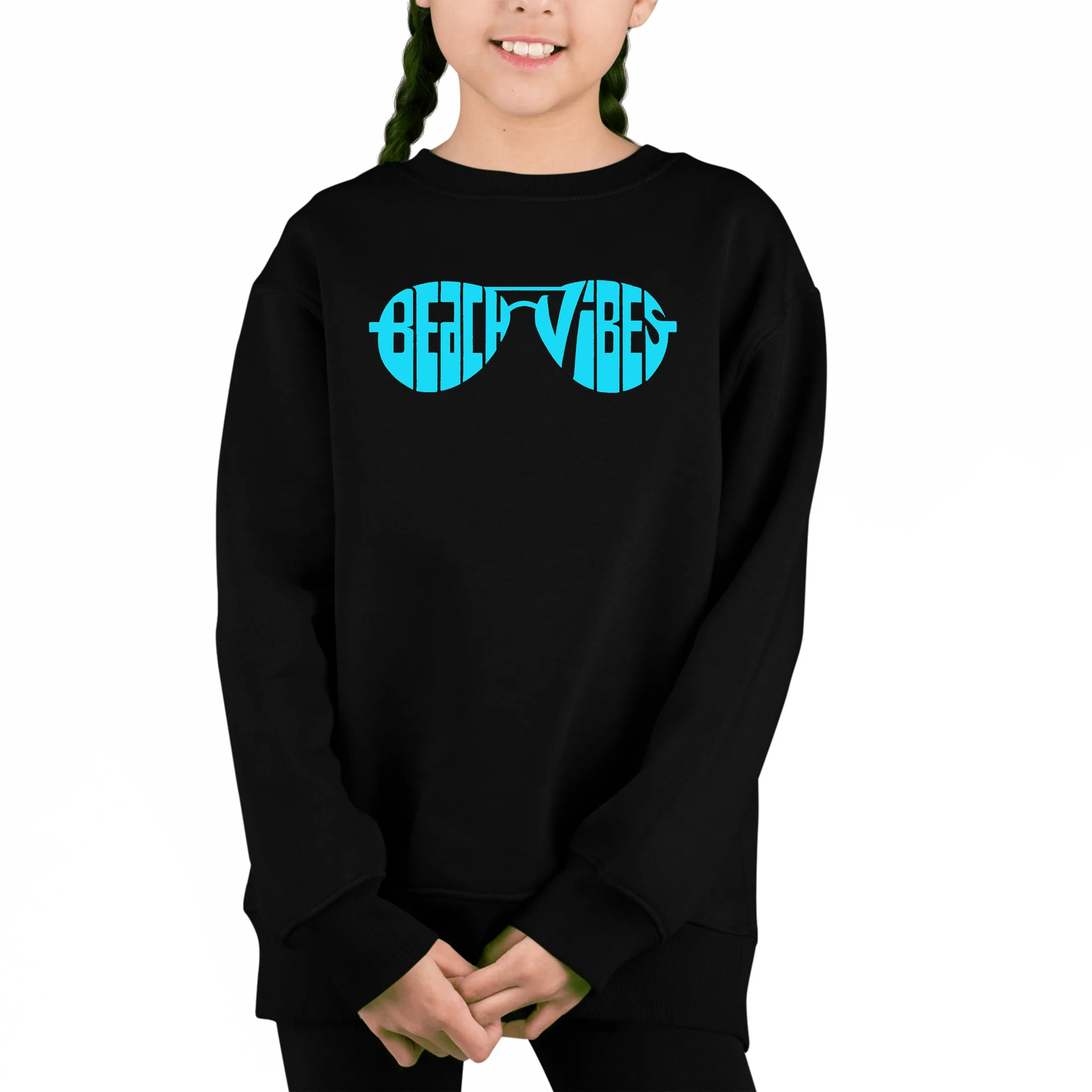 Beach Vibes - Girl's Word Art Crewneck Sweatshirt sold by LA Pop Art