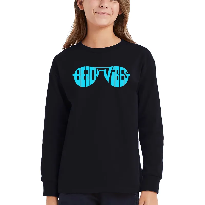 Beach Vibes - Girl's Word Art Long Sleeve T-Shirt sold by LA Pop Art