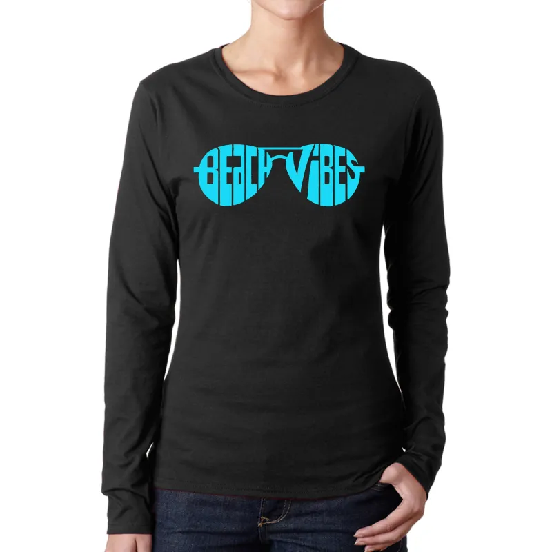 Beach Vibes - Women's Word Art Long Sleeve T-Shirt sold by LA Pop Art