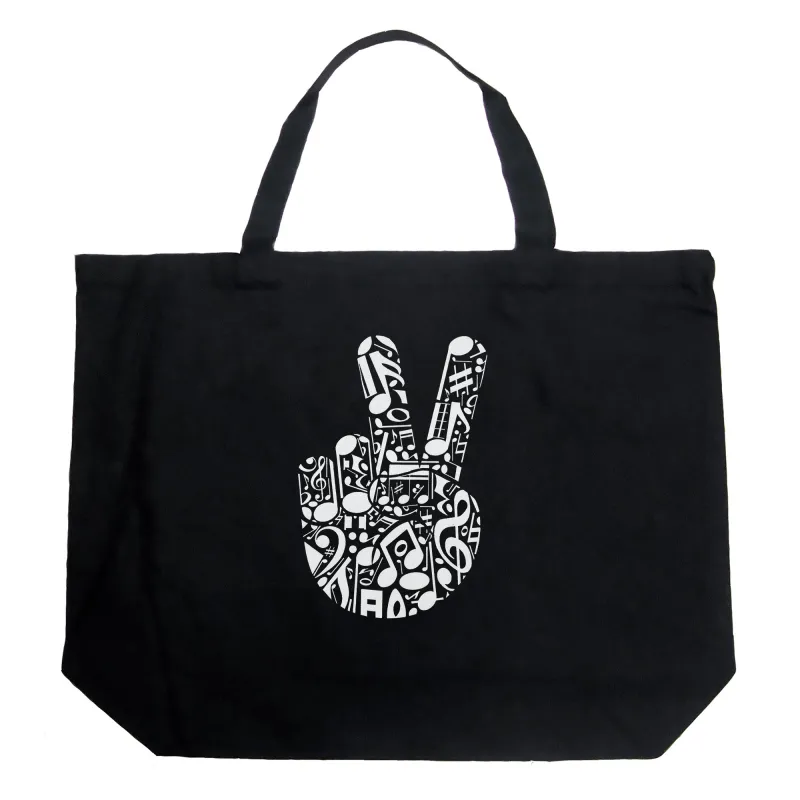 Peace Finger Notes - Large Word Art Tote Bag sold by LA Pop Art