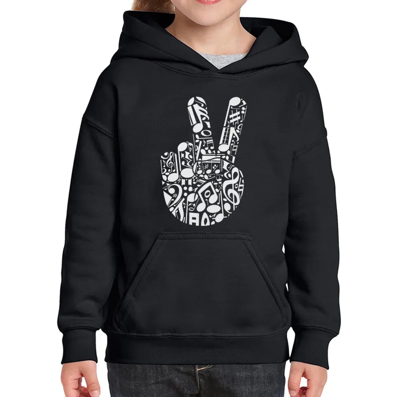 Peace Finger Notes - Girl's Word Art Hooded Sweatshirt sold by LA Pop Art
