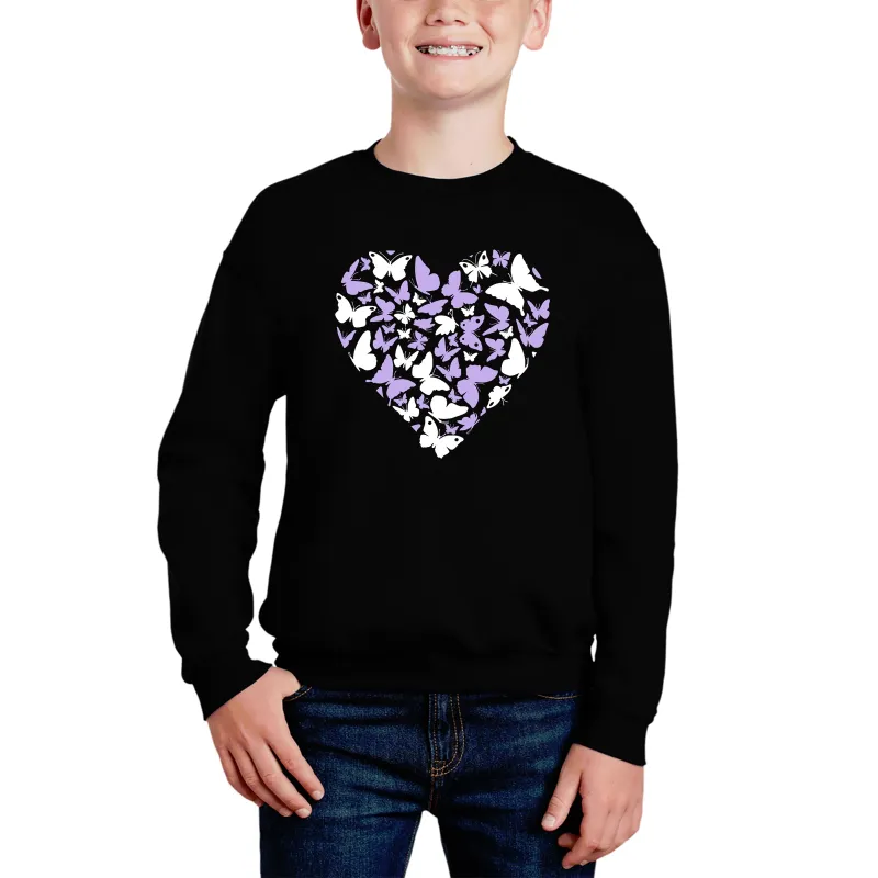Butterfly Heart - Boy's Word Art Crewneck Sweatshirt made by LA Pop Art