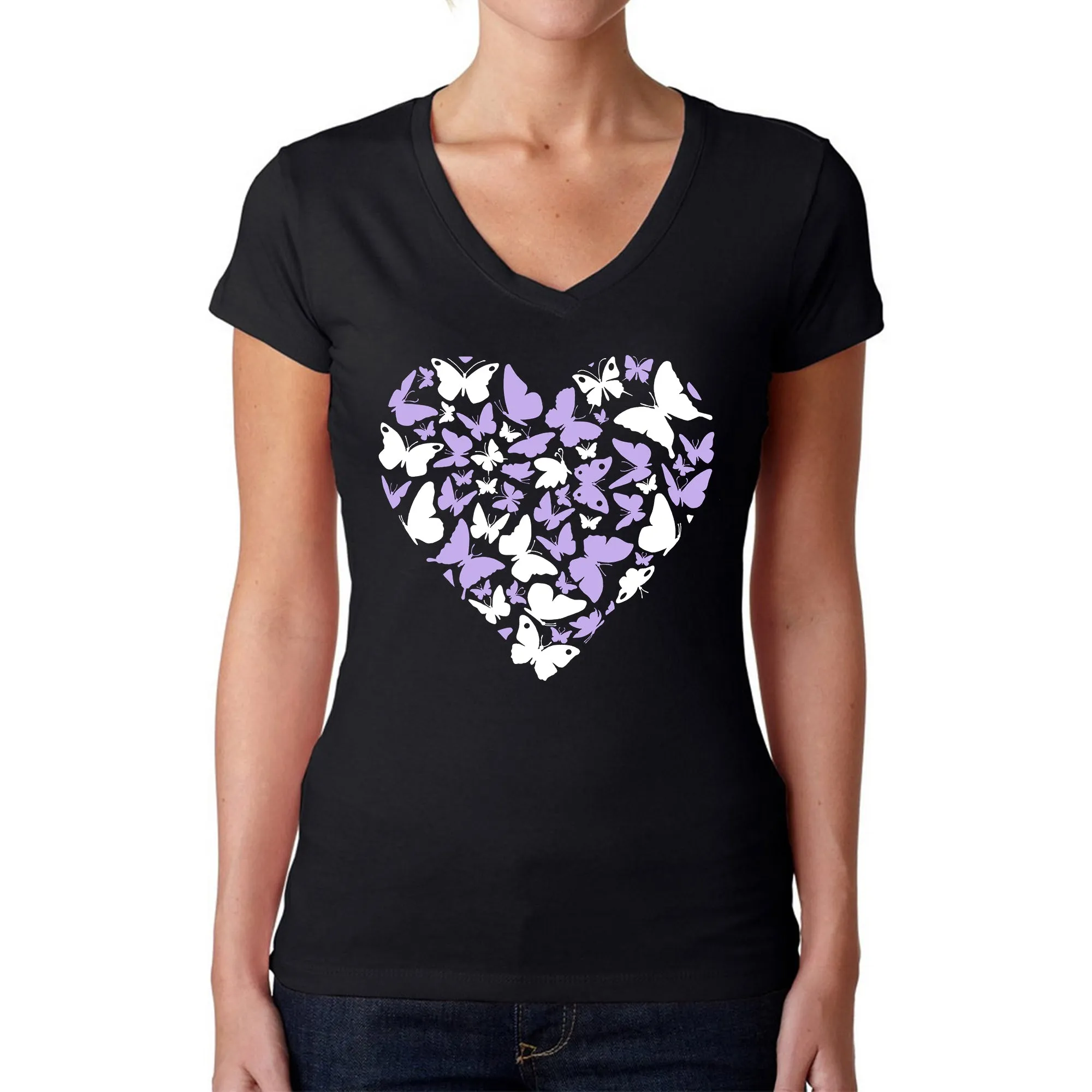 Butterfly Heart - Women's Word Art V-Neck T-Shirt sold by LA Pop Art