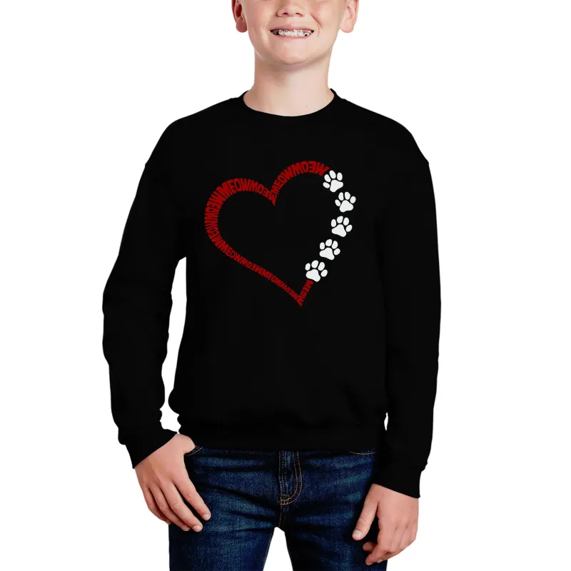 Meow Heart - Boy's Word Art Crewneck Sweatshirt sold by LA Pop Art