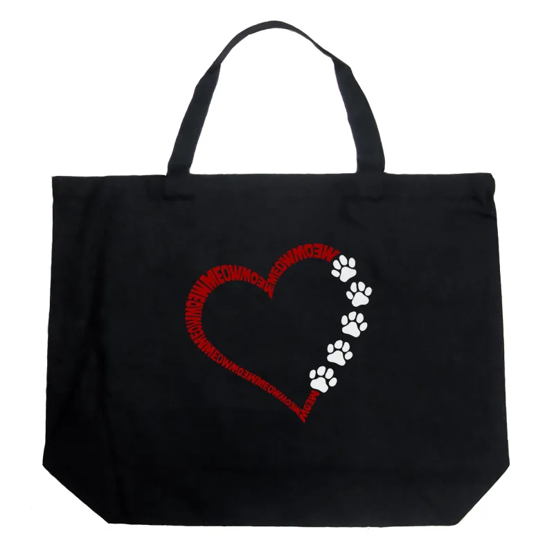 Meow Heart - Large Word Art Tote Bag sold by LA Pop Art