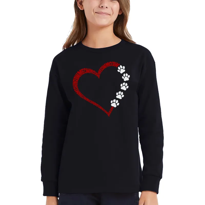 Meow Heart - Girl's Word Art Long Sleeve T-Shirt sold by LA Pop Art