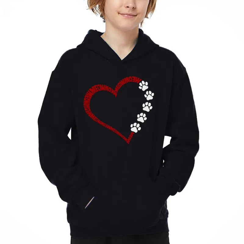 Meow Heart - Boy's Word Art Hooded Sweatshirt sold by LA Pop Art