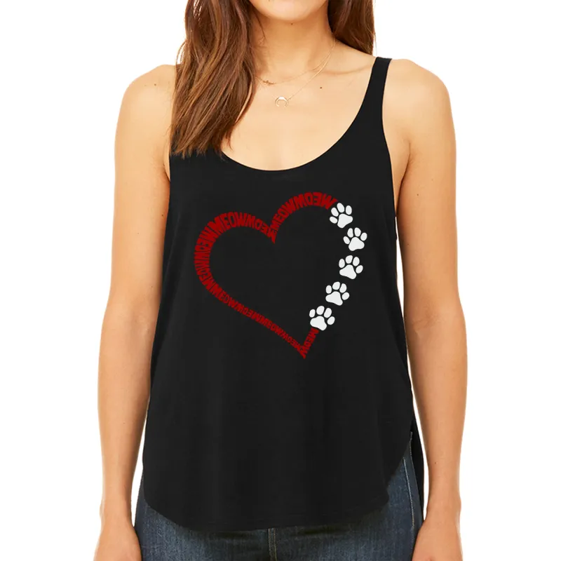 Meow Heart - Women's Premium Word Art Flowy Tank Top sold by LA Pop Art