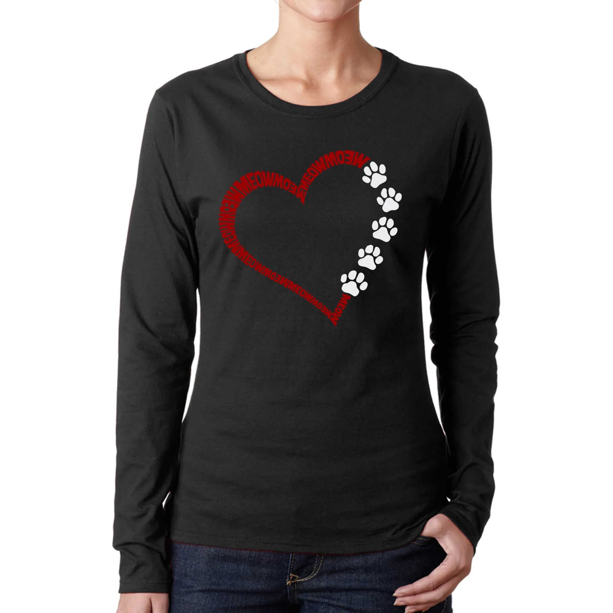 Meow Heart - Women's Word Art Long Sleeve T-Shirt sold by LA Pop Art