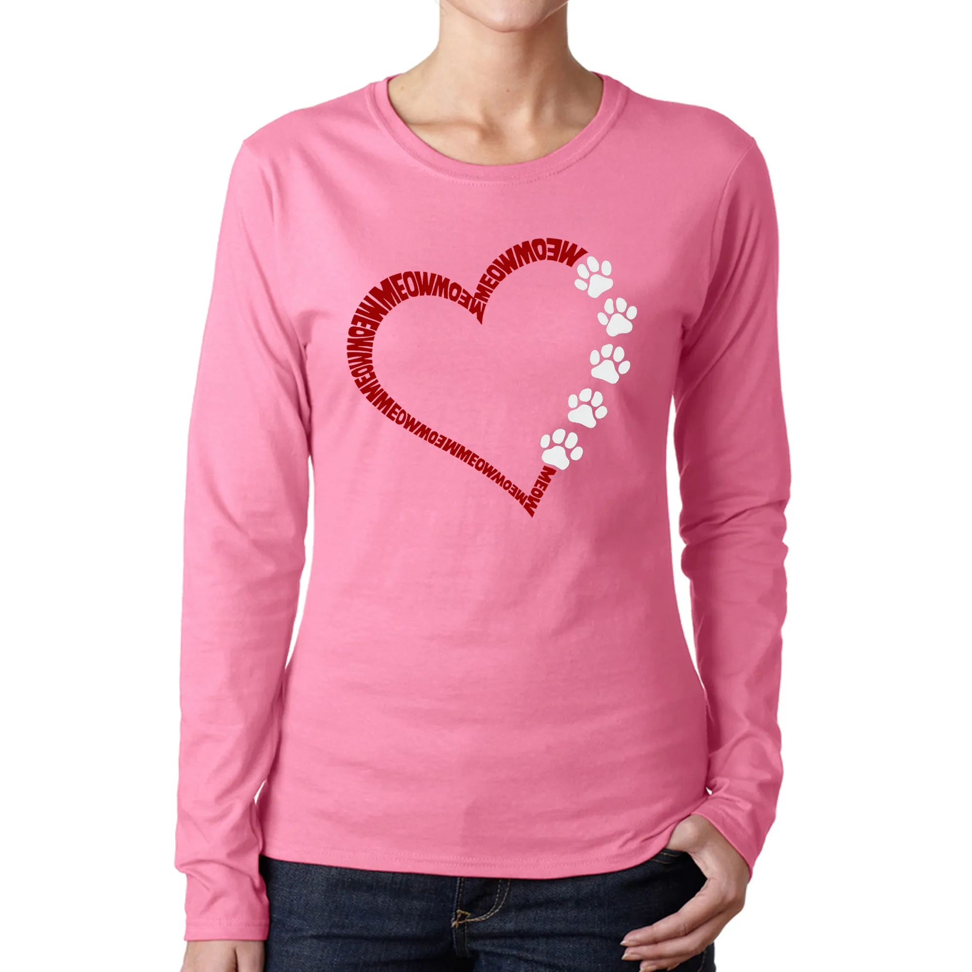 Meow Heart - Women's Word Art Long Sleeve T-Shirt sold by LA Pop Art product image thumbnail 5