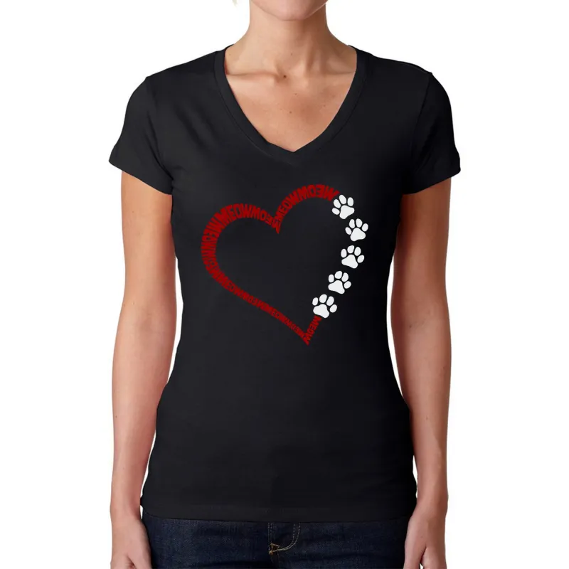 Meow Heart - Women's Word Art V-Neck T-Shirt sold by LA Pop Art