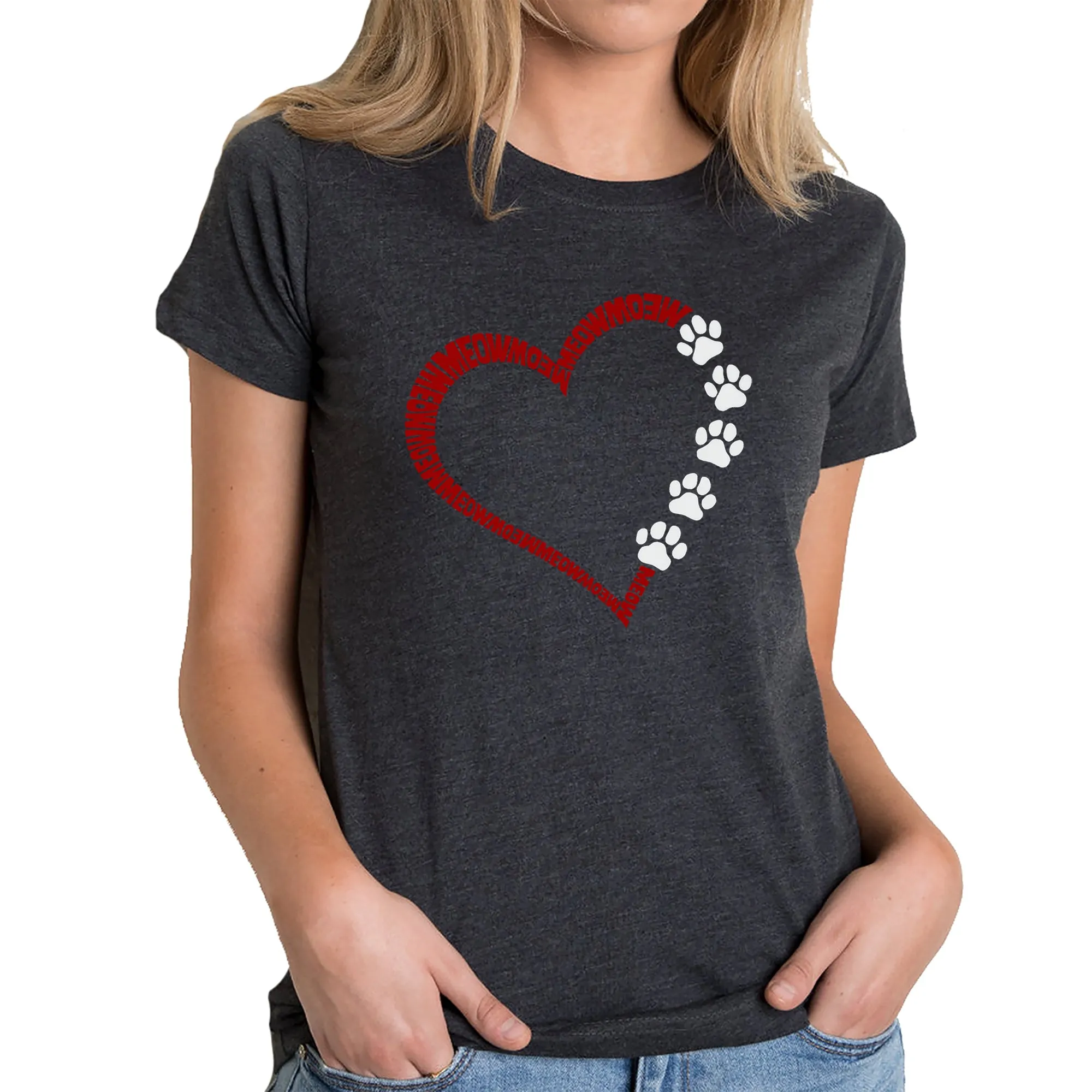 Meow Heart - Women's Premium Blend Word Art T-Shirt sold by LA Pop Art