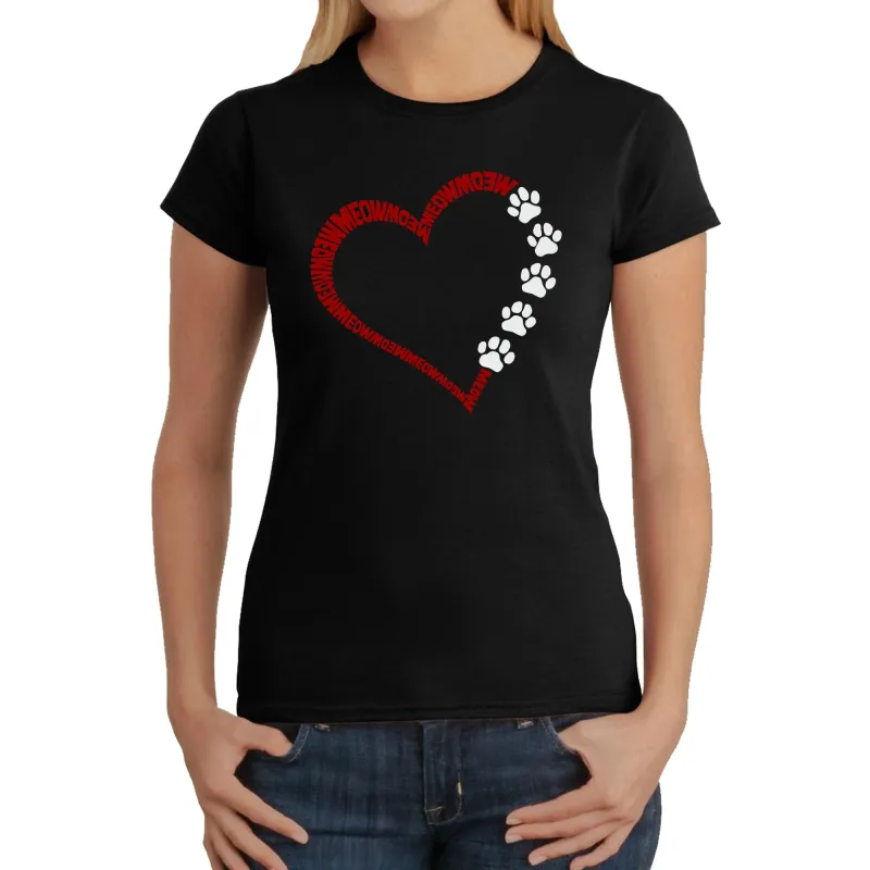 Meow Heart - Women's Word Art T-Shirt sold by LA Pop Art