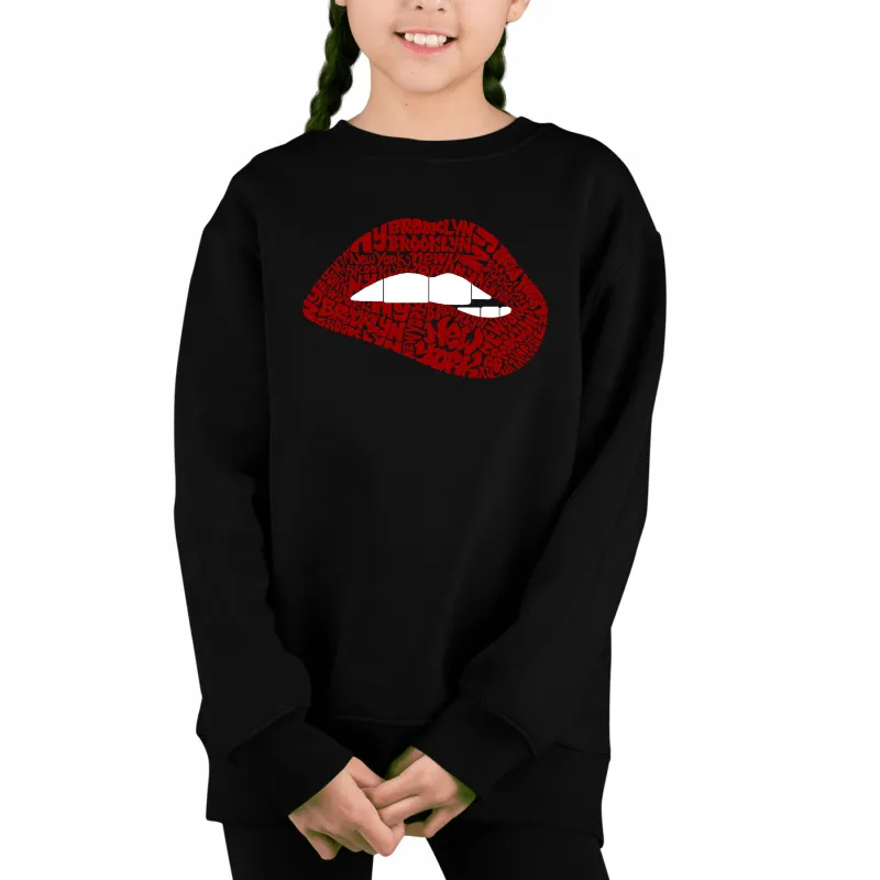 Brooklyn Lips - Girl's Word Art Crewneck Sweatshirt sold by LA Pop Art