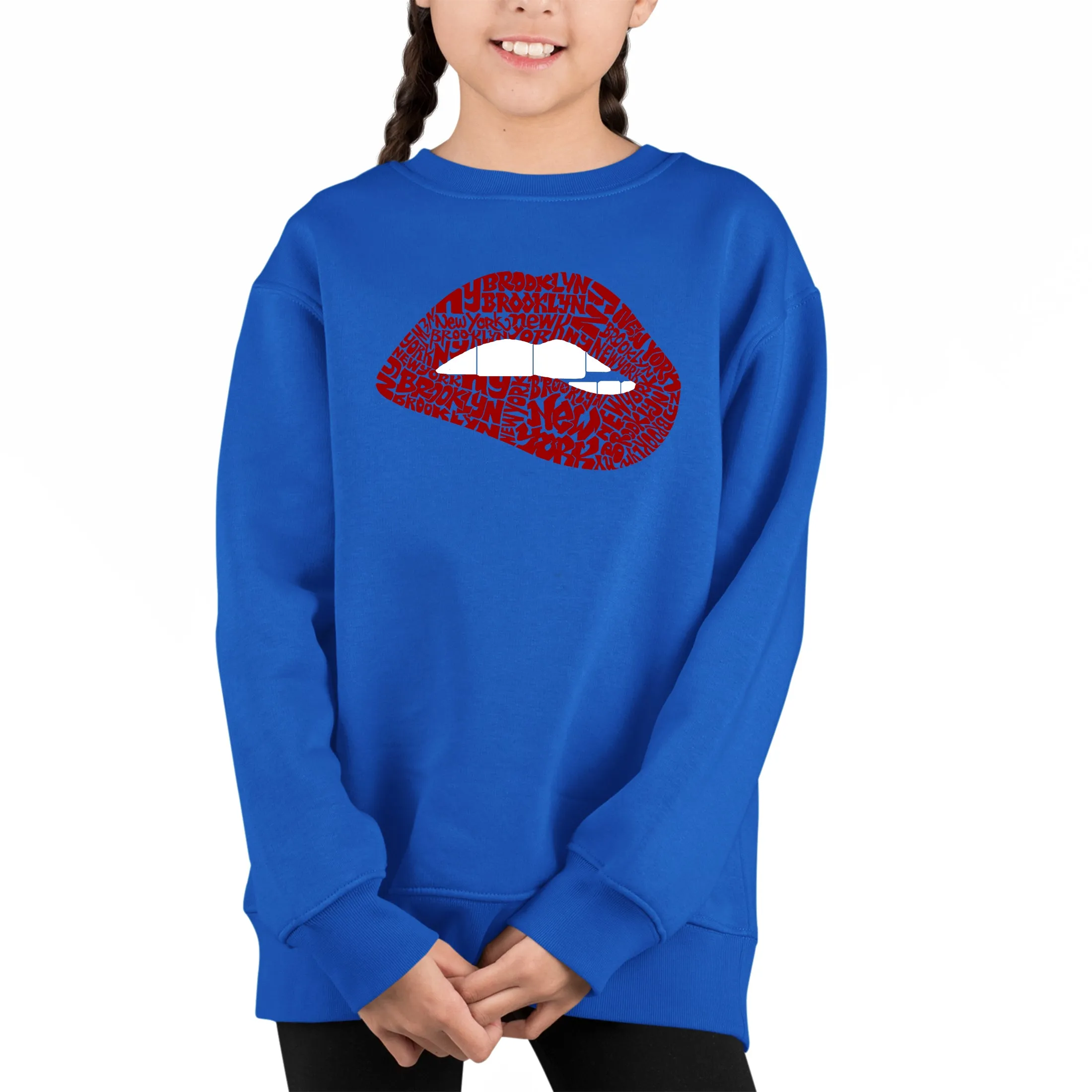 Brooklyn Lips - Girl's Word Art Crewneck Sweatshirt sold by LA Pop Art product image thumbnail 5