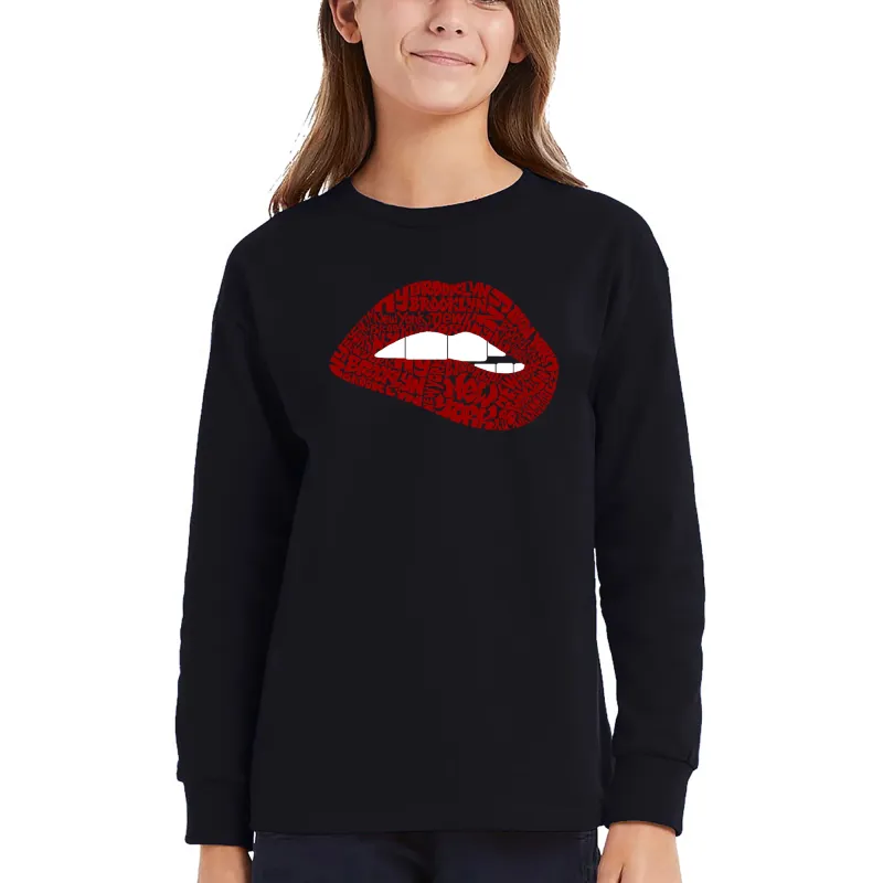 Brooklyn Lips - Girl's Word Art Long Sleeve T-Shirt sold by LA Pop Art