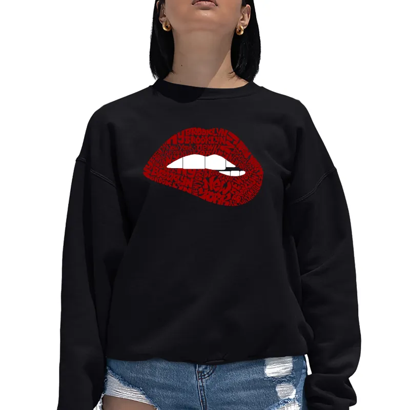 Brooklyn Lips - Women's Word Art Crewneck Sweatshirt sold by LA Pop Art