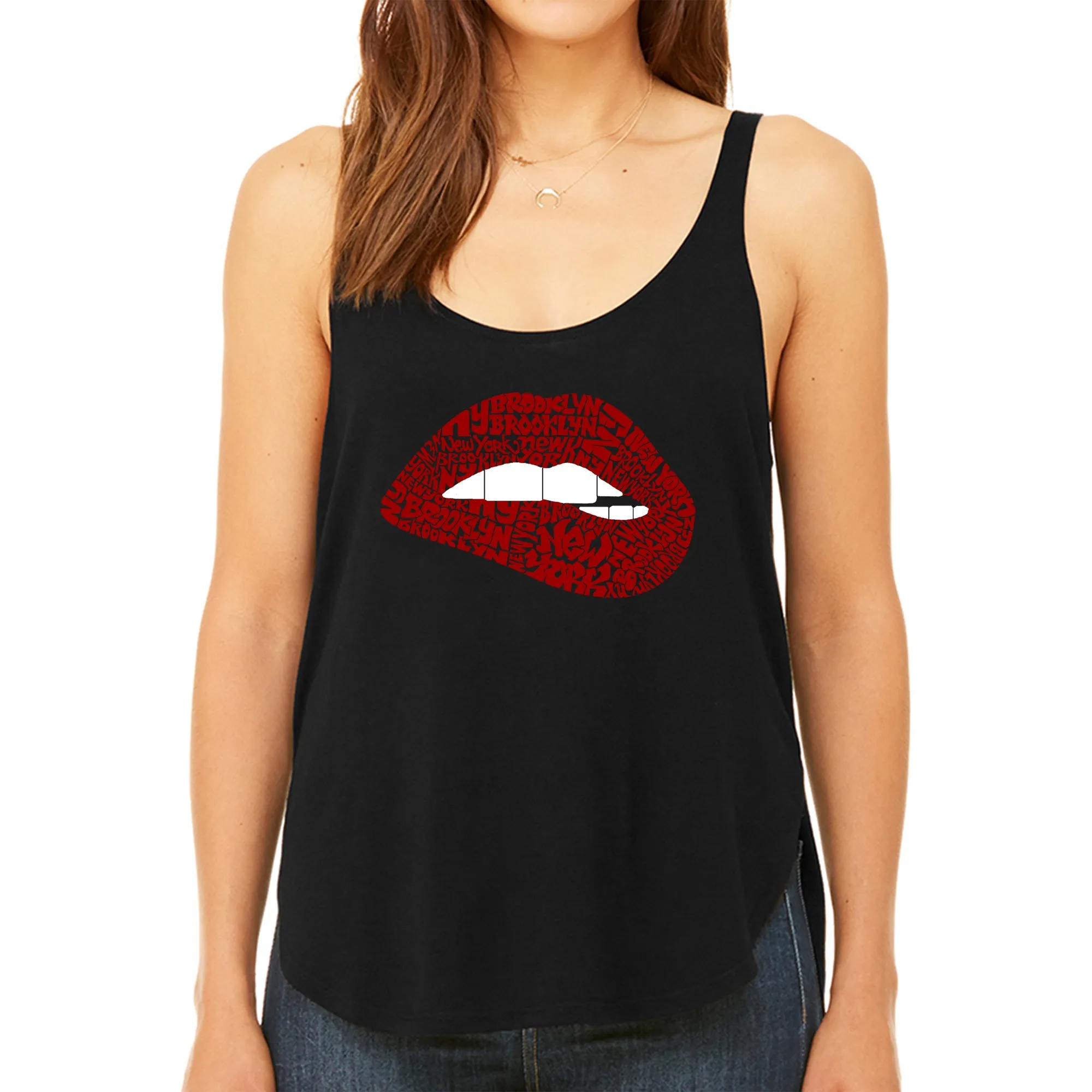 Brooklyn Lips - Women's Premium Word Art Flowy Tank Top sold by LA Pop Art