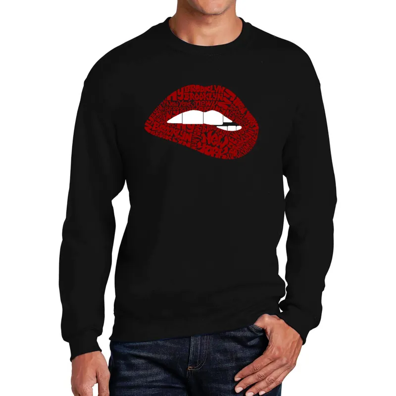 Brooklyn Lips - Men's Word Art Crewneck Sweatshirt sold by LA Pop Art