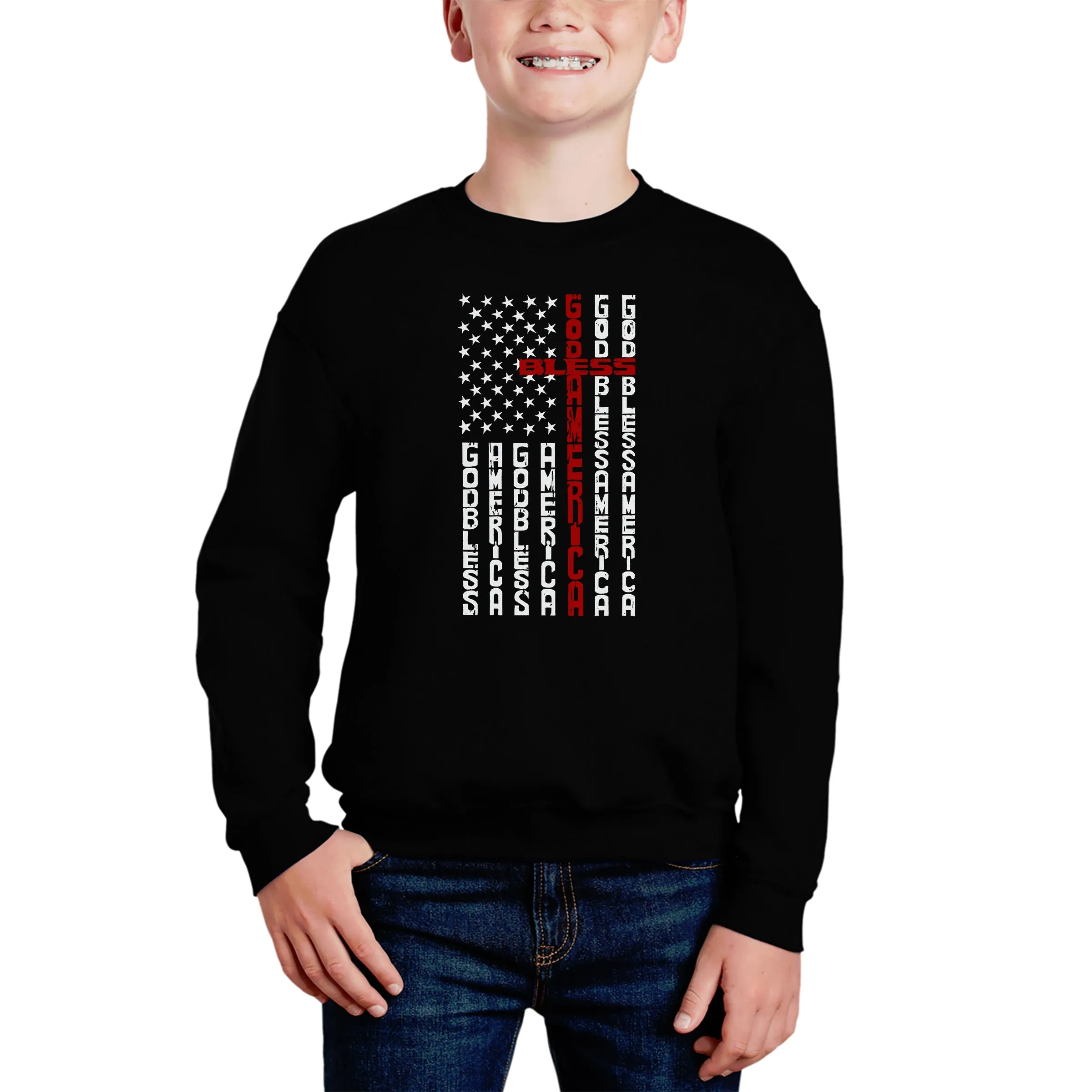 Cross Flag - Boy's Word Art Crewneck Sweatshirt sold by LA Pop Art
